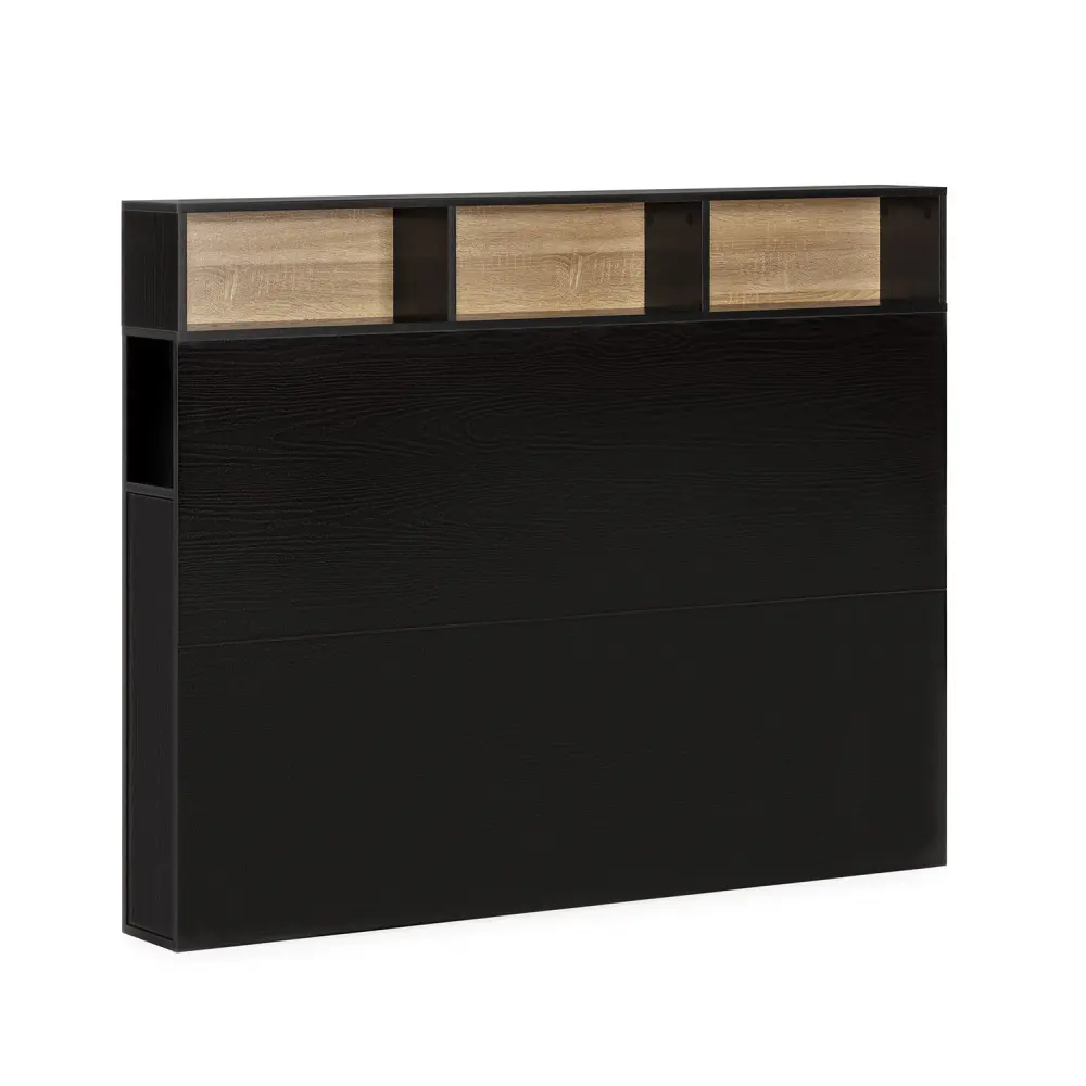 Cabecero de cama zeus 145 cm con almacenaje negro, 2 puertas 9 huecos