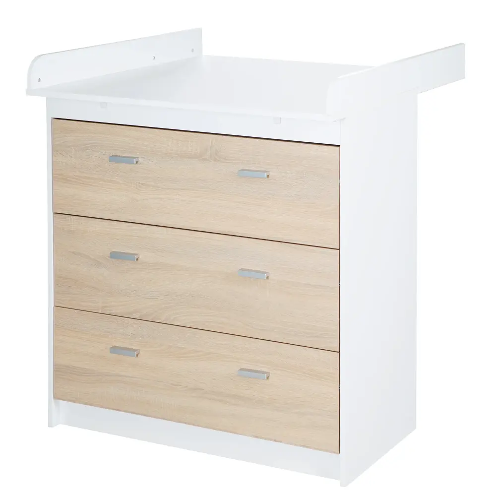 Changing Table 'Gabriella' Extraíble Top, Bicolor, 3 Drawers, Changing Height 90 cm