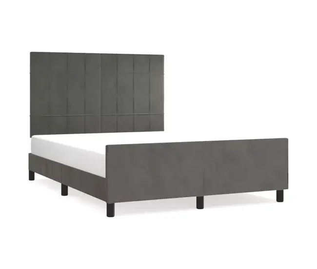 Estructura cama con cabecero terciopelo gris opaco 140x200 cm Bloques con cuadros
