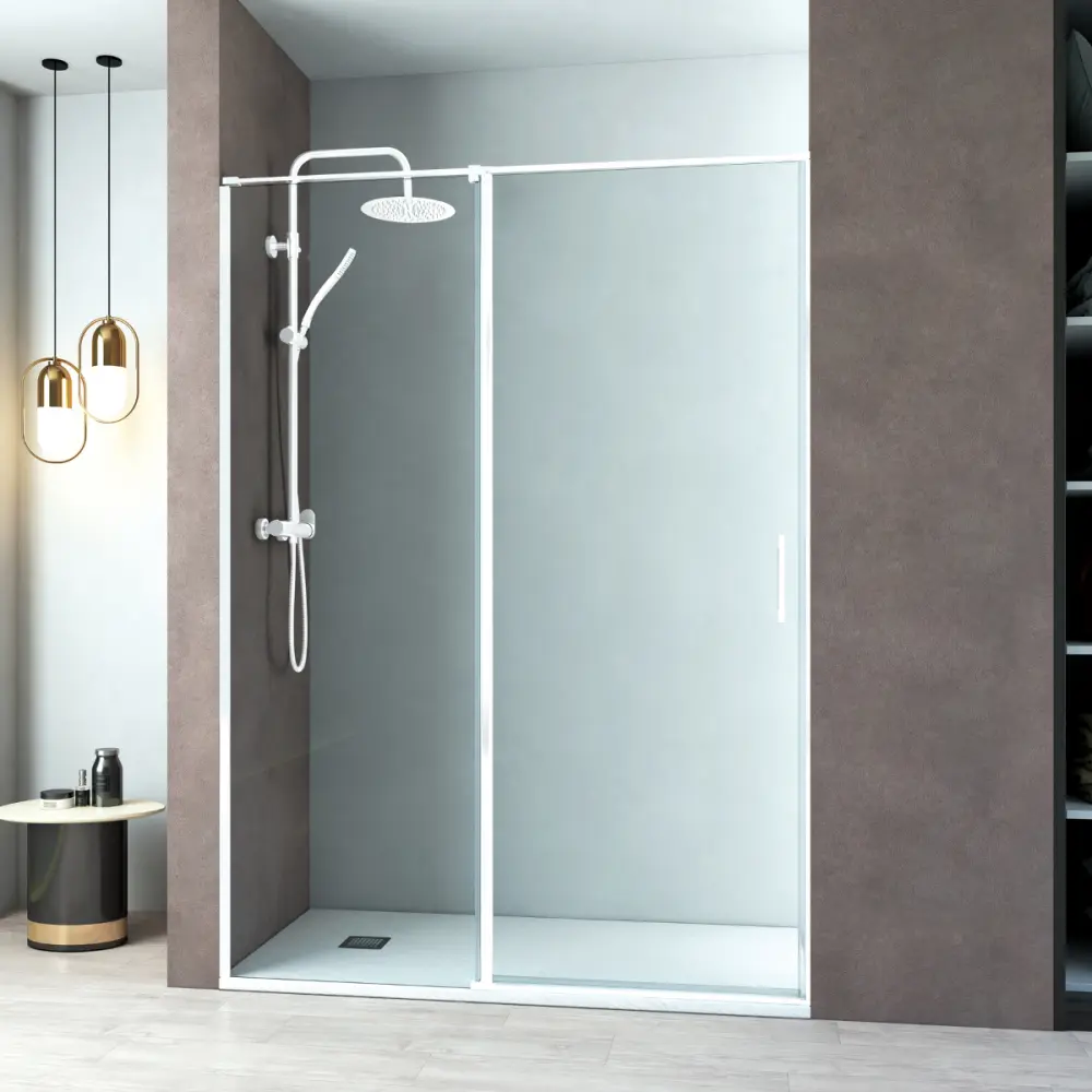 Mampara ducha frontal 1 puerta abatible 1 fijo 135cm blanco