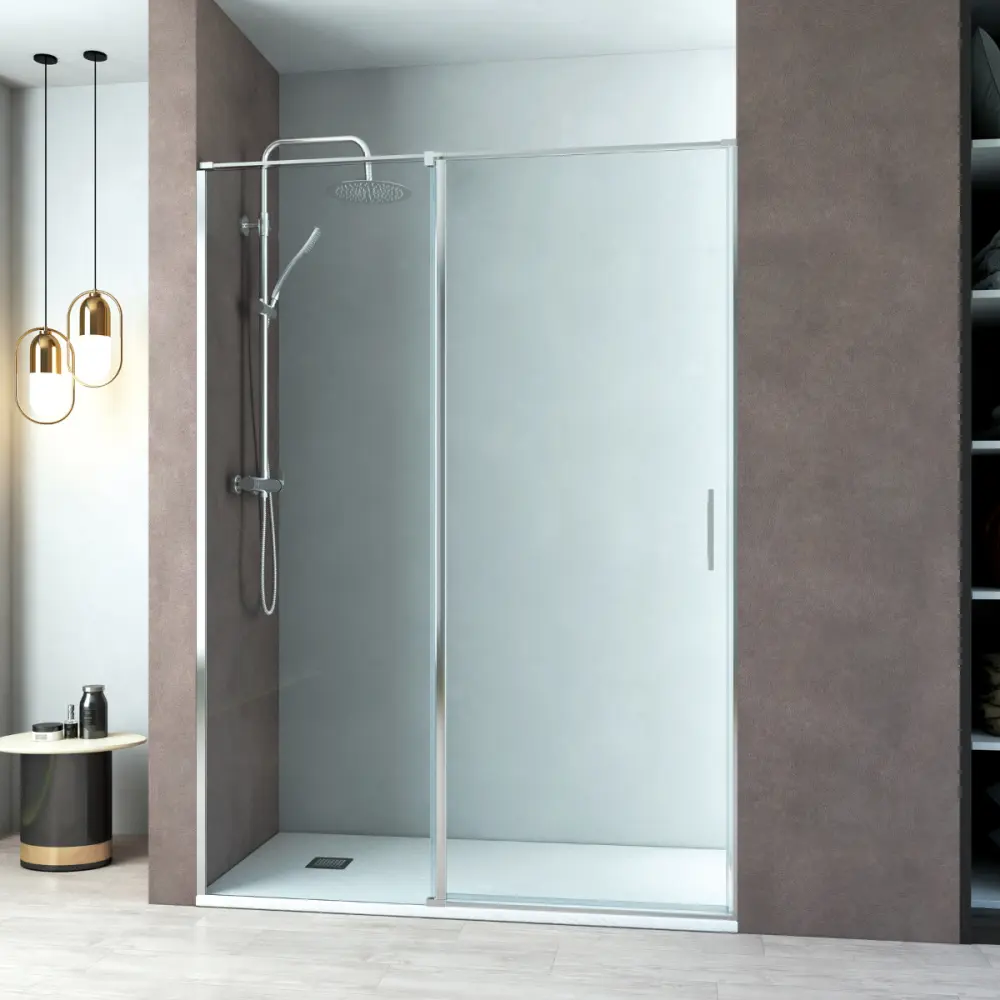 Mampara ducha frontal 1 puerta abatible 1 fijo 105cm cromo