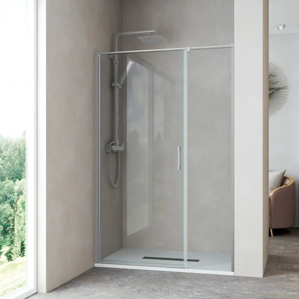 Mampara ducha frontal 1 puerta abatible 1 fijo 130cm transparente cromo