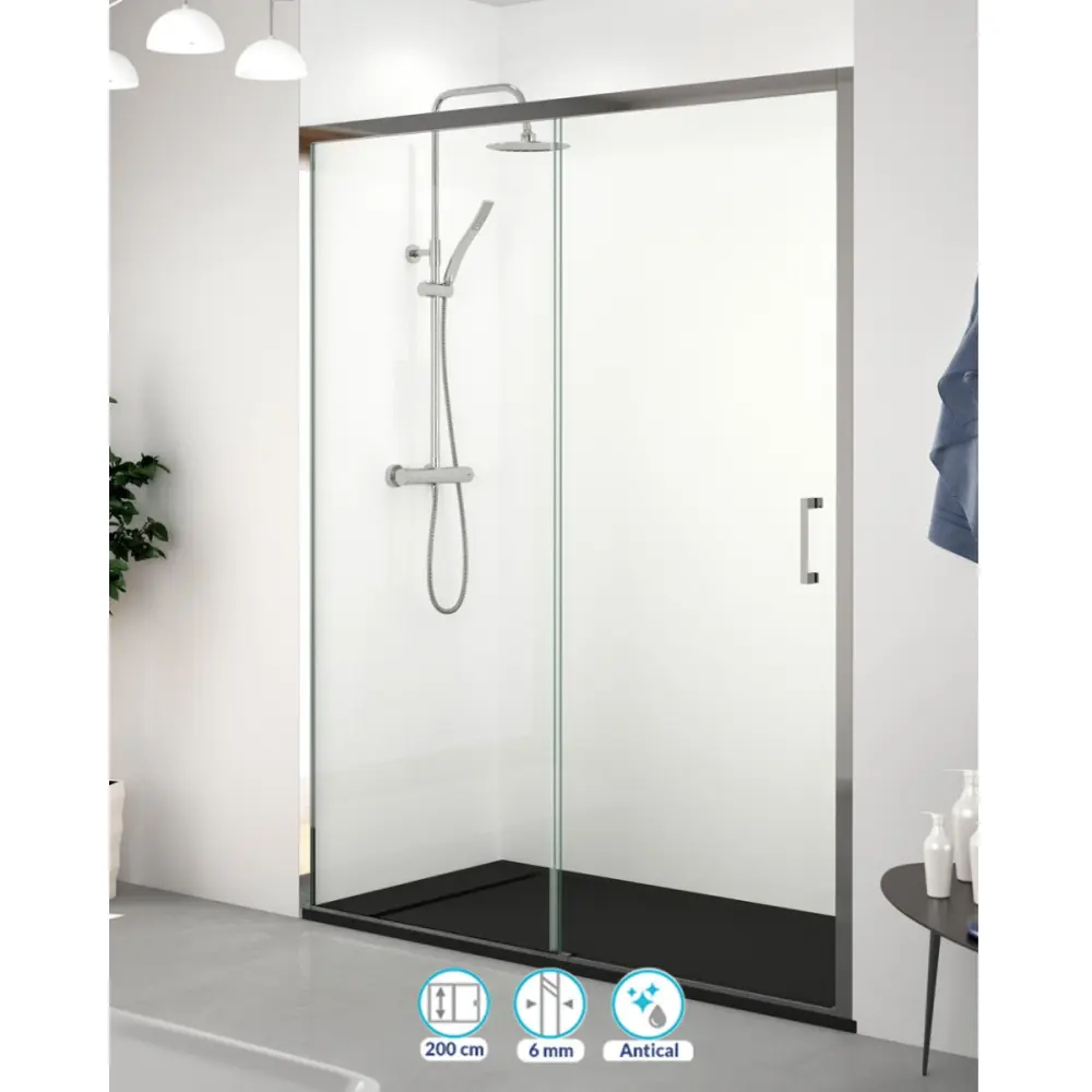 Mampara ducha frontal 1 puerta 1 fijo | transparente | cromo 130 cm