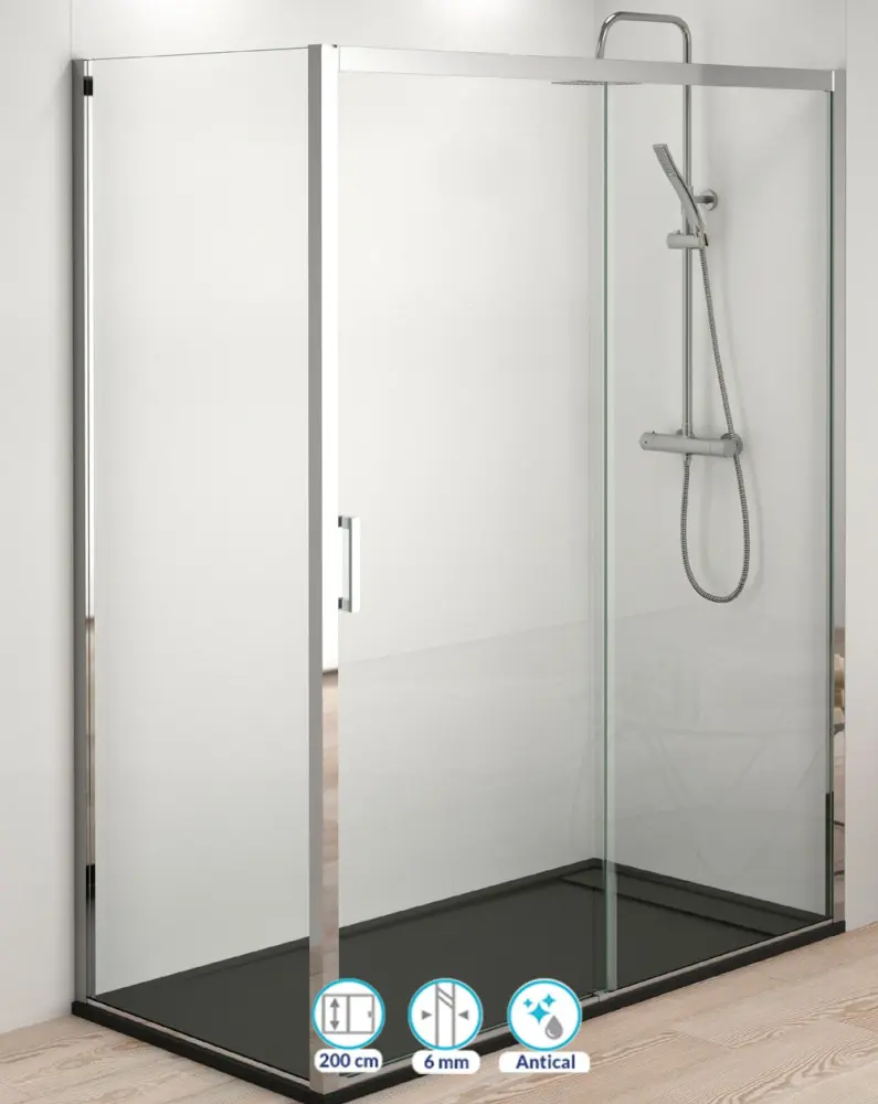 Mampara ducha 1 puerta 1 fijo transp. 160cm (adap. 157,5-161,5cm) x70