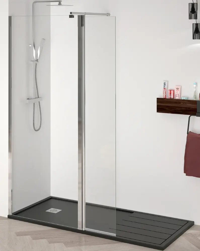 Panel ducha fijo 1 puerta + 1 fijo perfil cromo 135cm (adapt. 129-134cm)