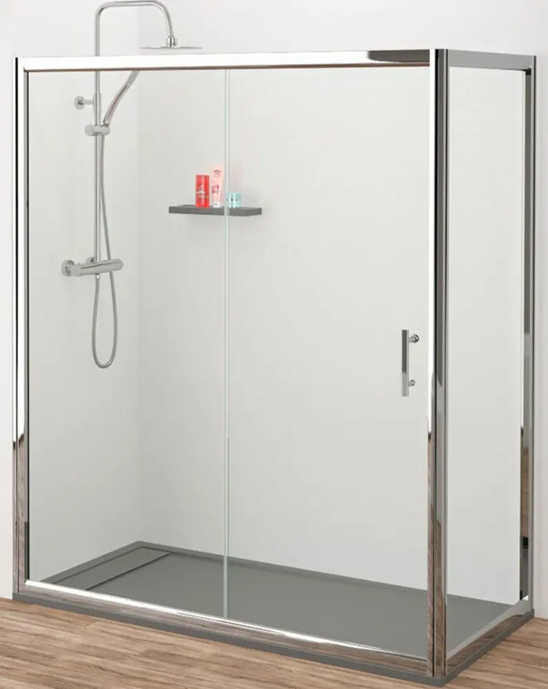 Mampara ducha 1 puerta 1 fijo transparente 130 cm (adap. 127-130cm) x 80