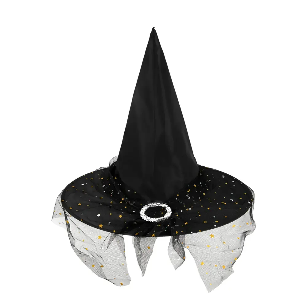 Gorro de bruja tul negro y plateado 38x32cm