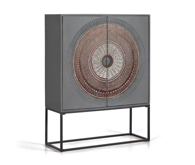 Vitrina madera de mango patas metálico gris y marron Multicolor.Giner y Colomer 142x40x107