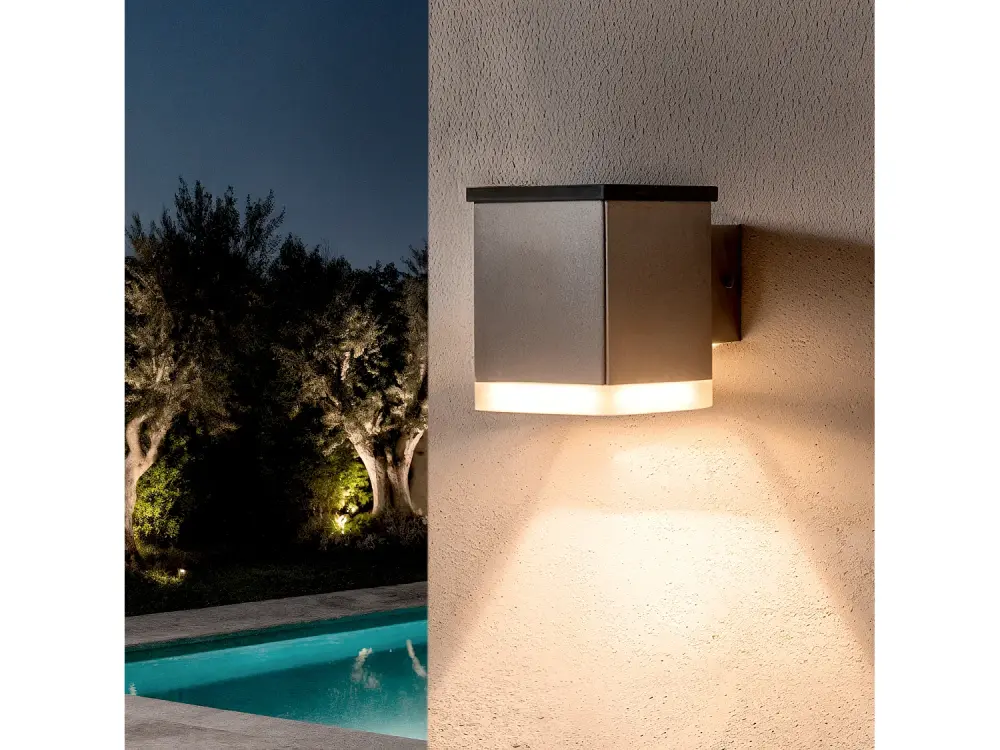 Aplique de Pared Exterior Solar LED de Aluminio Jafaro Blanco Cálido 3000K