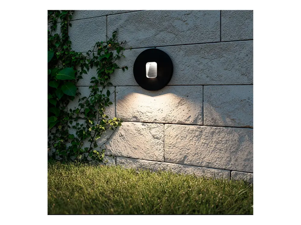 Baliza Exterior LED 2W Empotrable Pared Circular Negro Grasset Blanco Cálido 2700K