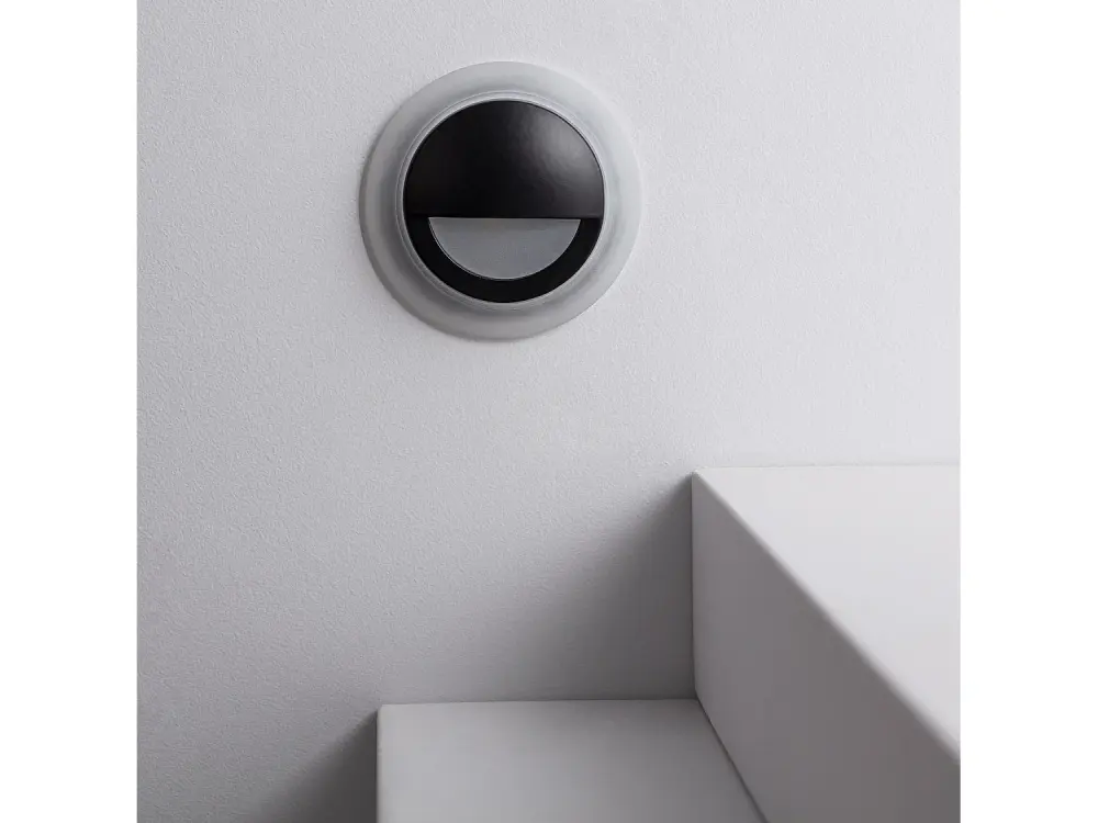 Baliza Exterior LED 3W Empotrable Pared Circular Negro Occulare Blanco Cálido 2700K
