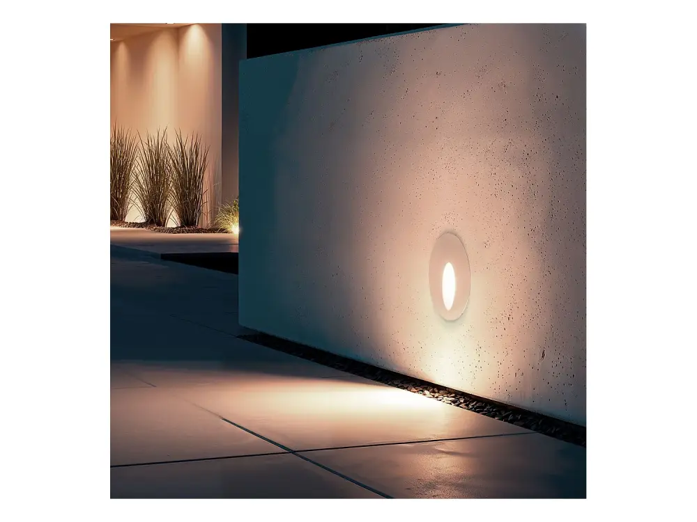 Baliza Exterior LED 1W Empotrable Pared Circular Blanco Boiler Blanco Cálido 2700K