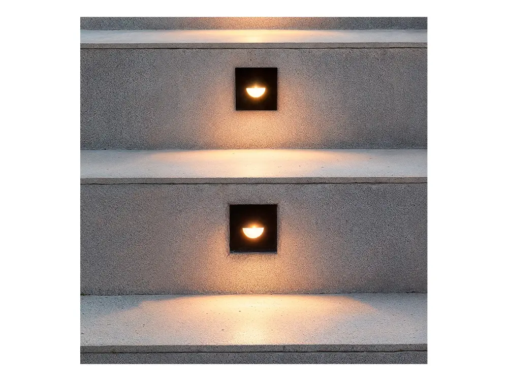 Baliza Exterior LED 2W Empotrable Pared Cuadrado Negro Guell Blanco Cálido 2700K