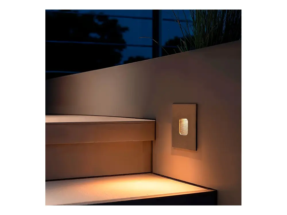 Baliza Exterior LED 2W Empotrable Pared Cuadrado Gris Grasset Blanco Cálido 2700K