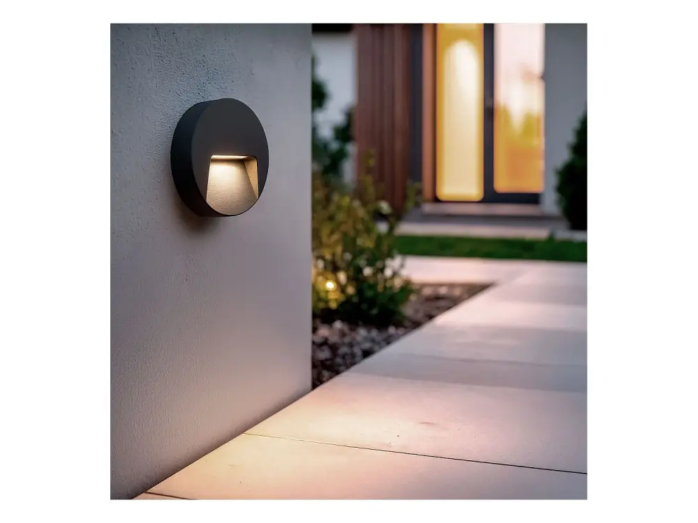 Baliza Exterior LED 3W Superficie Pared Circular Negro Nilsa Blanco Cálido 2700K