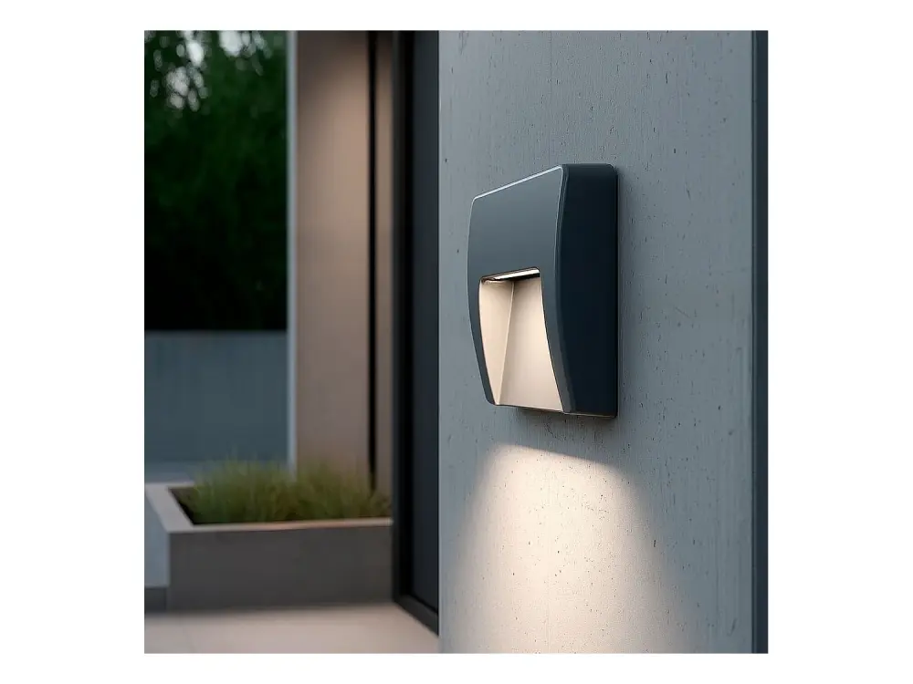 Baliza Exterior LED 3W Superficie Pared Cuadrado Negro Dag Blanco Cálido 2700K