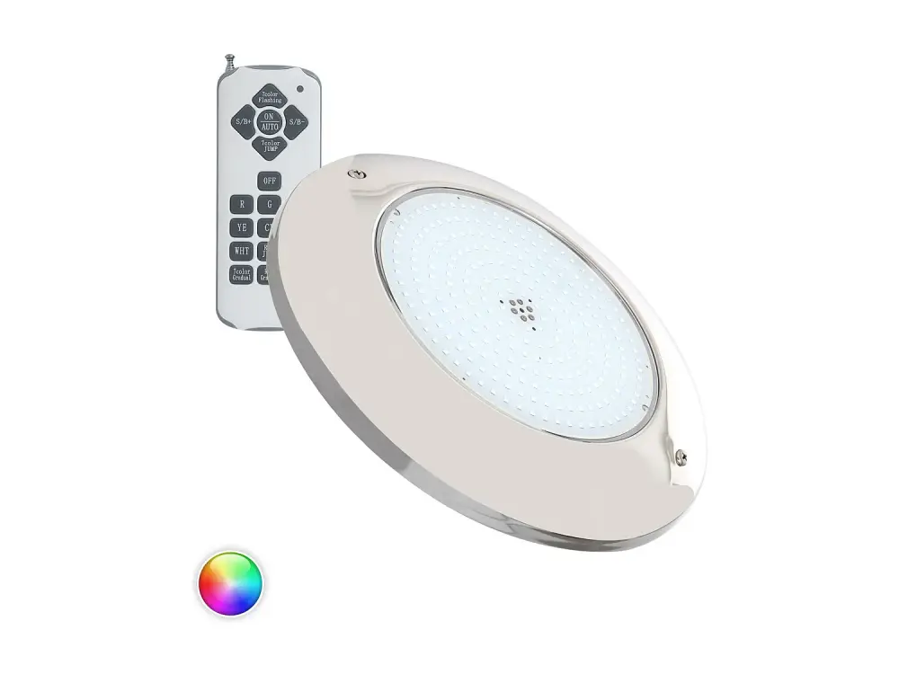 Foco Piscina Superficie LED RGB Sumergible 12V AC IP68 Acero Inoxidable 20W RGB con mando