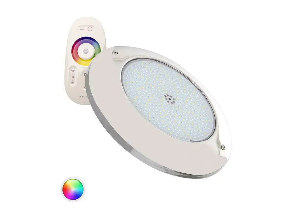 Foco Piscina Superficie LED RGBW Sumergible 12V DC IP68 Acero Inoxidable 35W RGBW