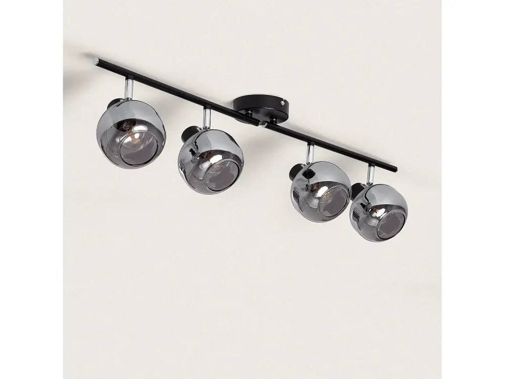 Lámpara de Techo Orientable Metal y Cristal 4 Focos Romsy Transparente