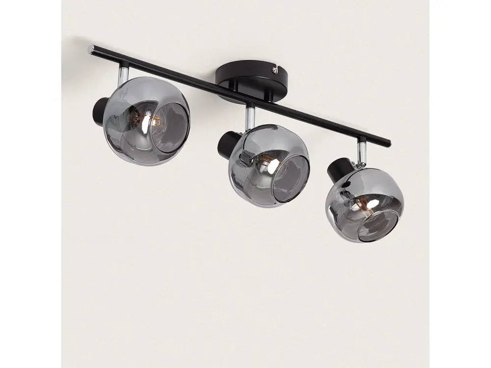 Lámpara de Techo Orientable Metal y Cristal 3 Focos Romsy Transparente