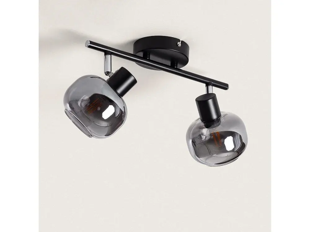 Lámpara de Techo Orientable Metal y Cristal 2 Focos Romsy Transparente