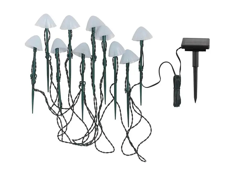 10 mini-champignons lumineux solaires à piquer balisage allée CHAMPY LED blanc chaud 3.8m