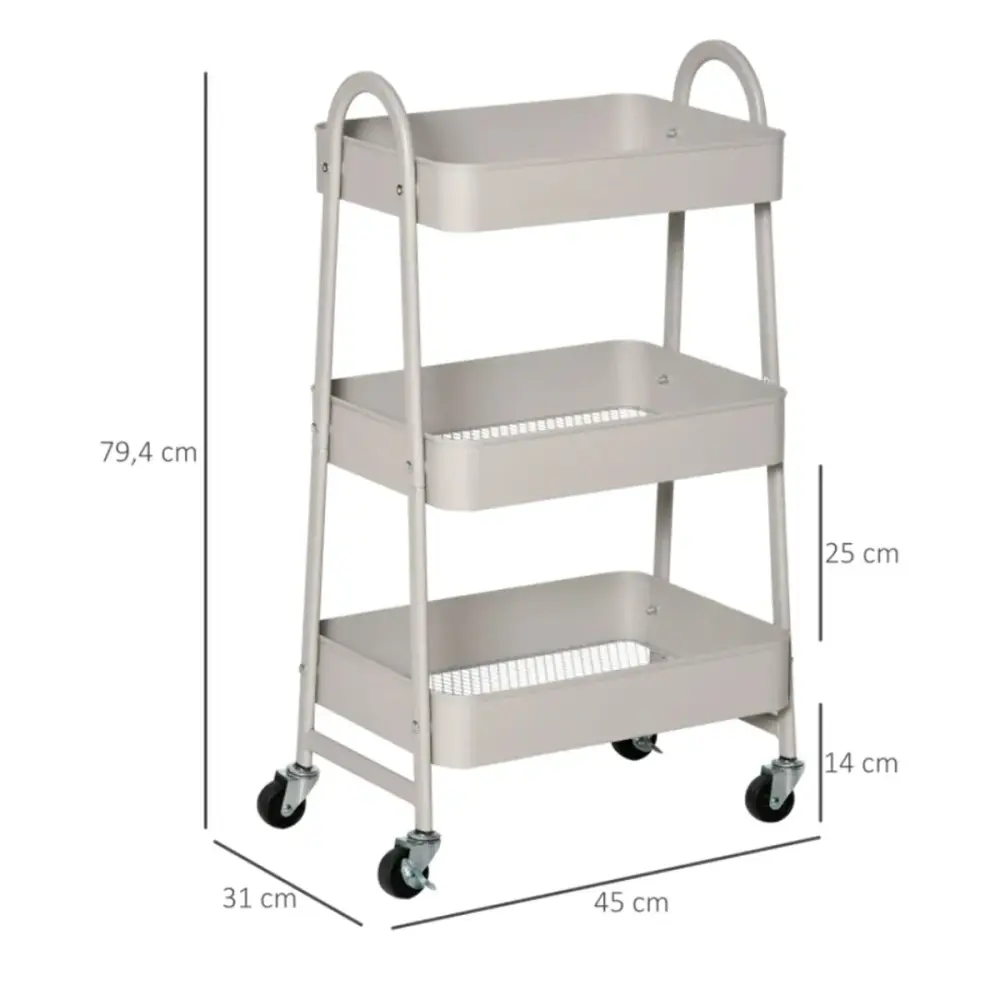 Carrito de cocina auxiliar Homcom 3 niveles con ruedas gris 79,4x45x31 cm