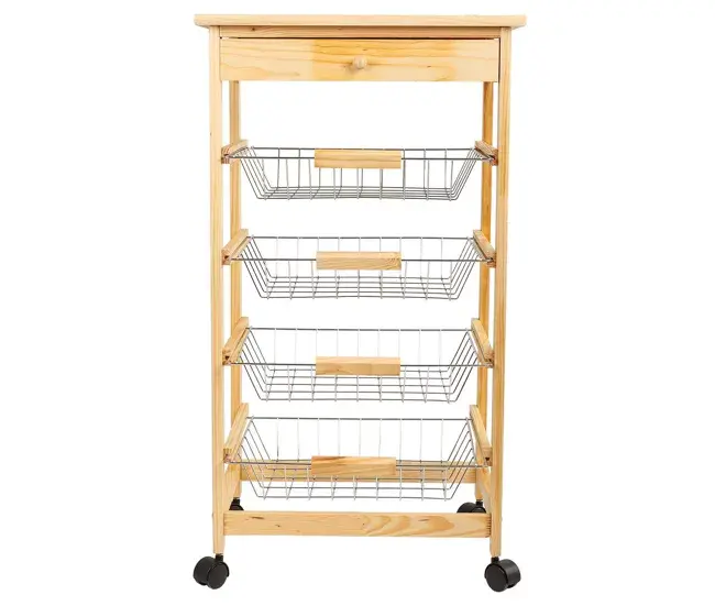Carro de cocina de madera marrón 47x37x85 con Tapa de Cristal