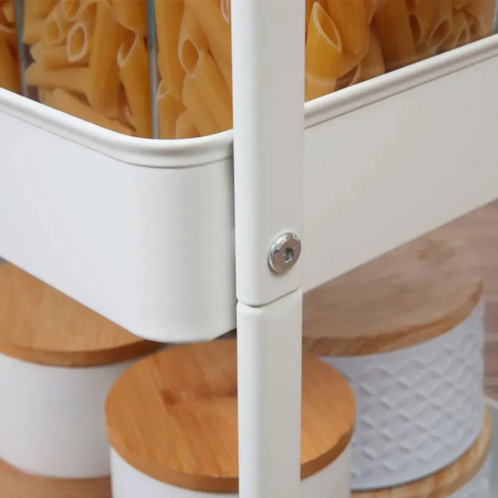 Mesa de Centro Carrito de cocina auxiliar Homcom 3 niveles 1 cajón 2 cestas con ruedas blanco 75,6x43,9x60,5 cm