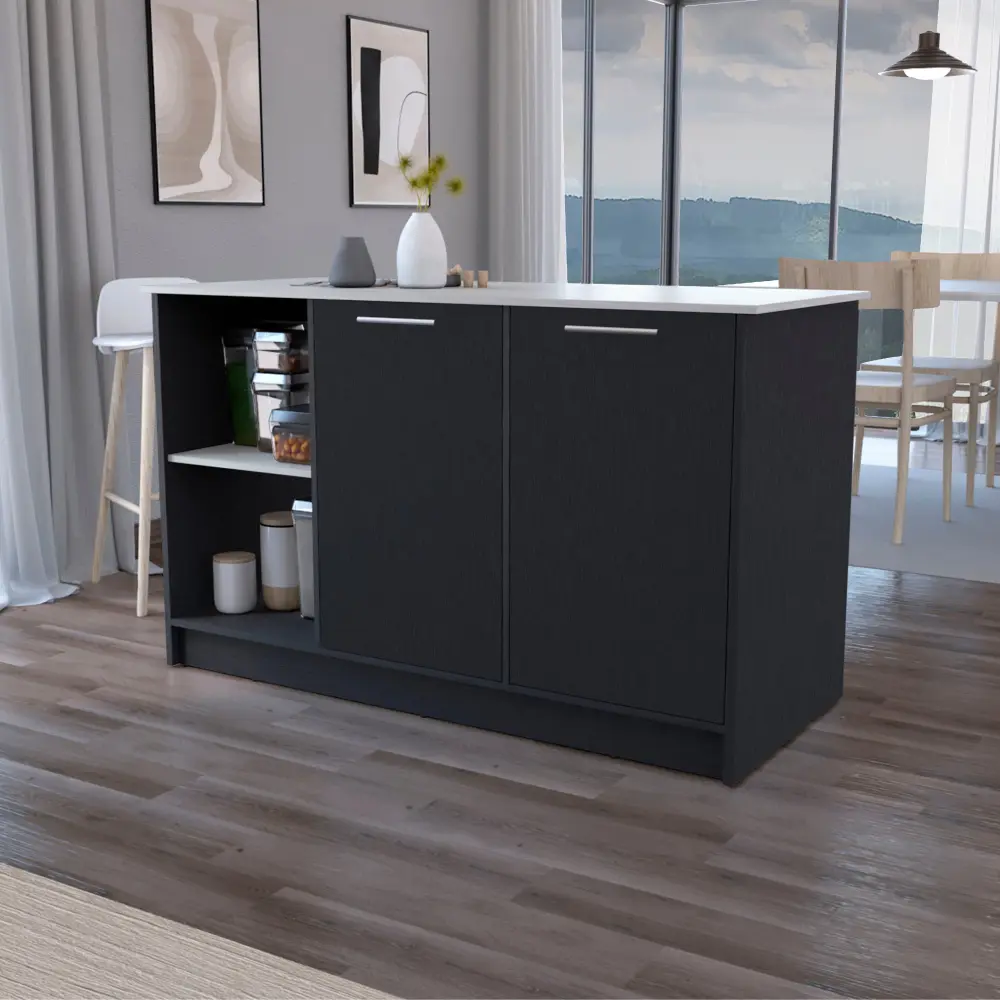 Silla Apilable Isla de cocina juniper,2 puertas y 3 estantes,negro/ibiza 90 x 150 x 64 cm