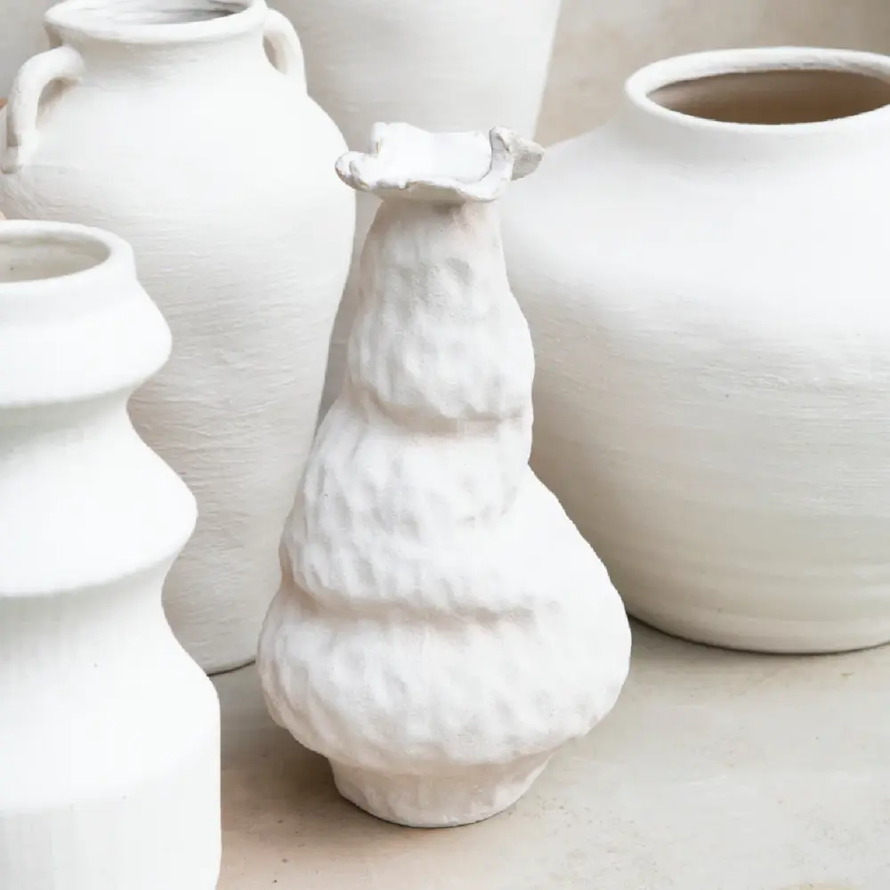 Jarrón decorativo de cerámica blanco Santorini | Vidrio | 25 cm