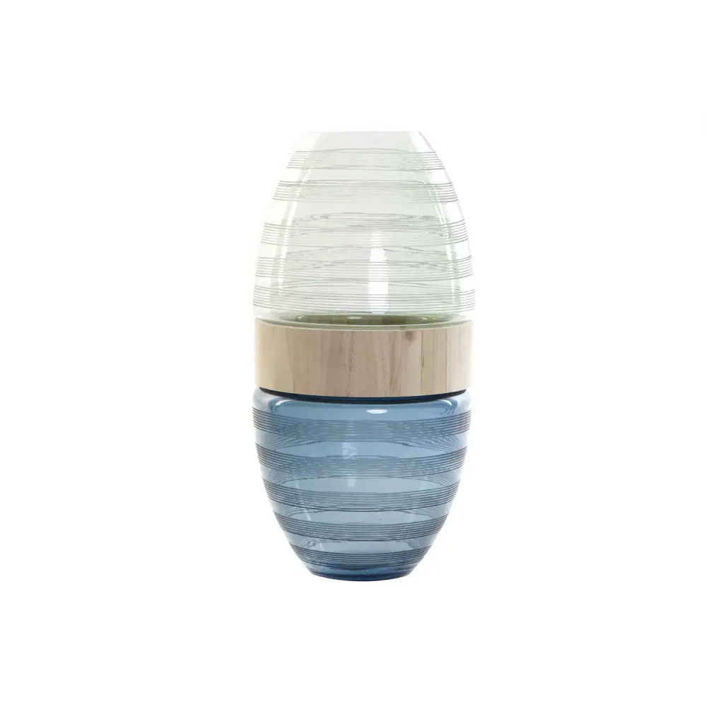 Recipiente para Flores JARRON CRISTAL MADERA 21X21X43 AZUL MARINO