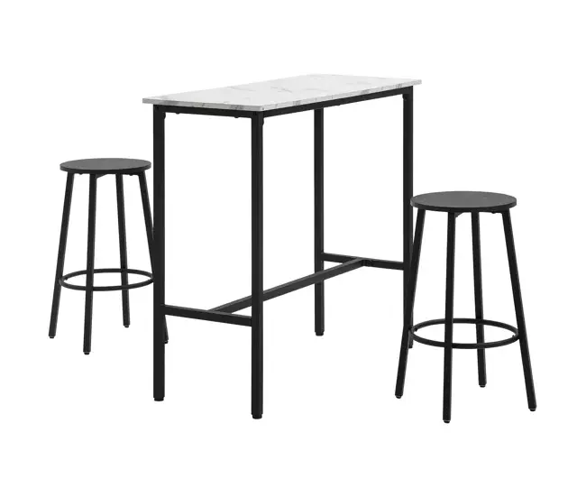 HOMCOM Juego de Mesa de Comedor Mesa Alta de Bar con 2 Taburetes Redondo 3 Piezas Marco de Acero Estilo Vanguardista para ...