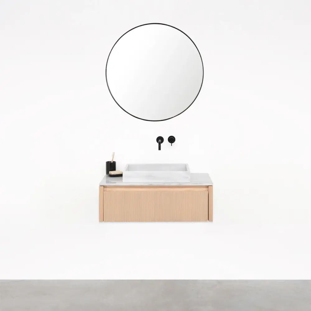 Juego Coordinado Mueble de baño Roble - Ahun - George Alabastro Marble - Placa superior Marcel mármol blanco - 80 cm