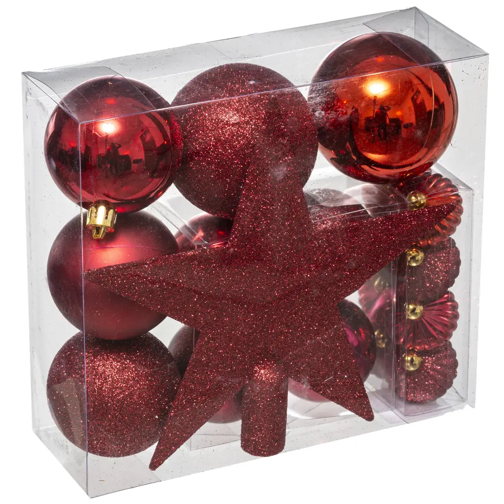 Todo en Uno Kit de bolas de navidad 18 piezas rojo