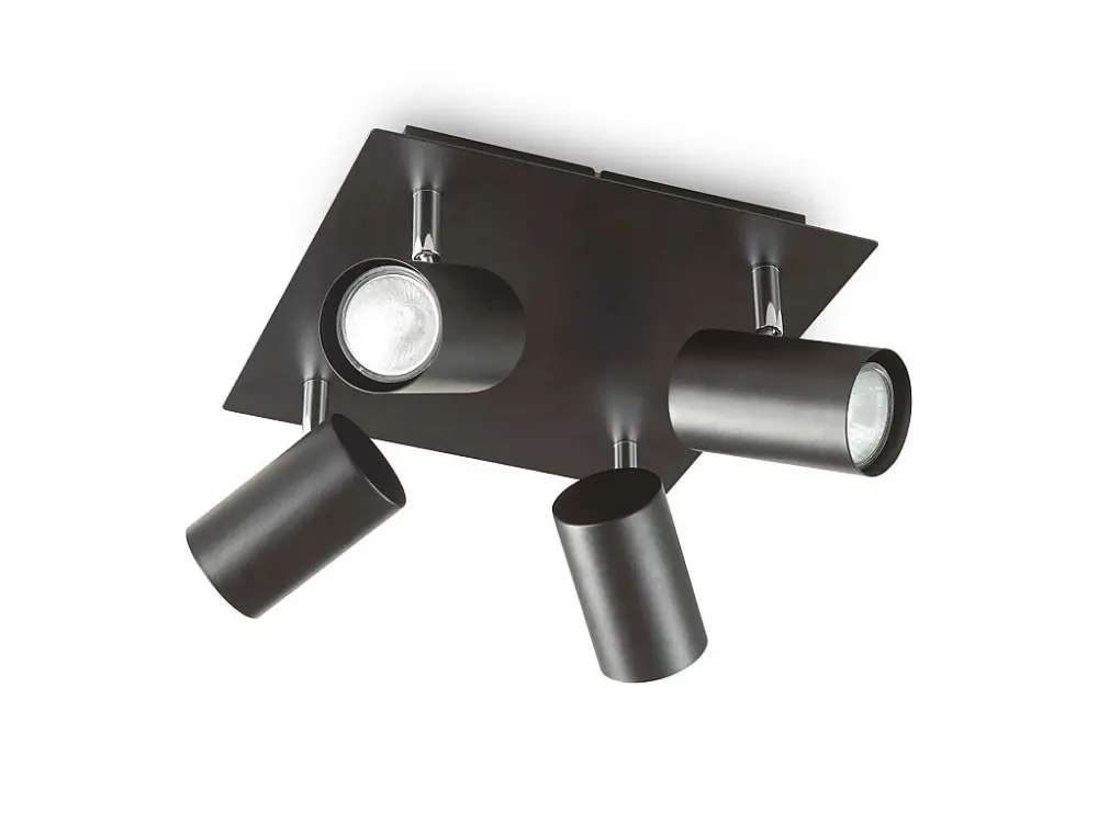 Foco cuadrado de metal negro con 4 luces orientables