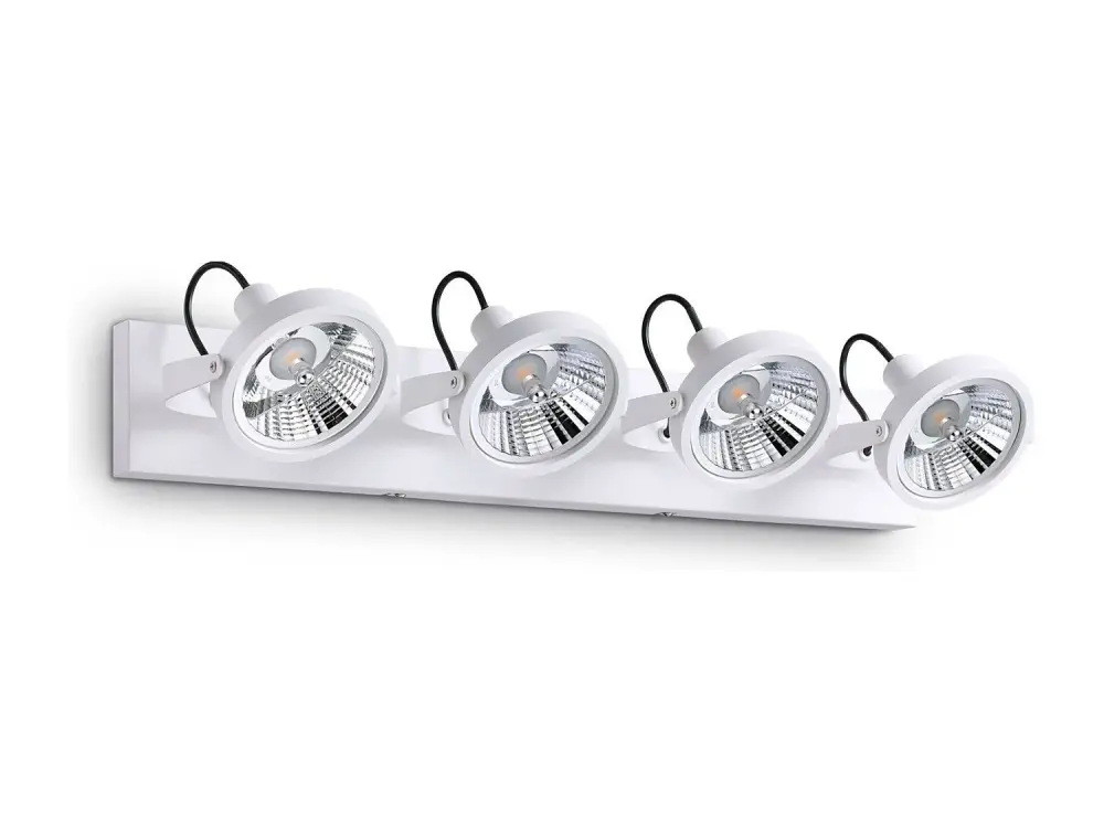 Focos lineales de metal blanco con base rectangular.