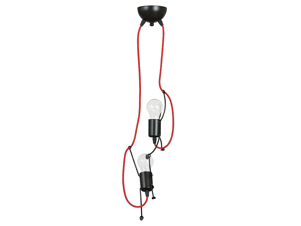 Lámpara colgante infantil Mime de metal negro con cables rojos 2xE27 ø20cm