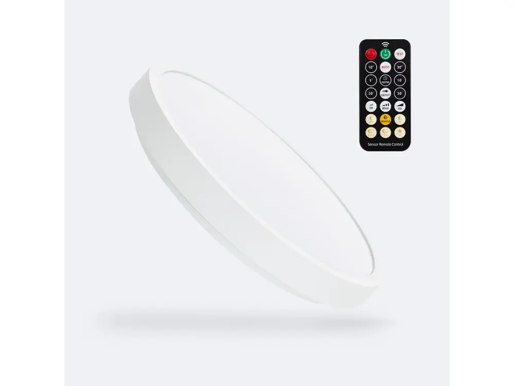 Plafón LED para Exterior 18W Circular con Detector de Movimiento Radar con Mando IR Ø300 mm Blanco Neutro 4000K