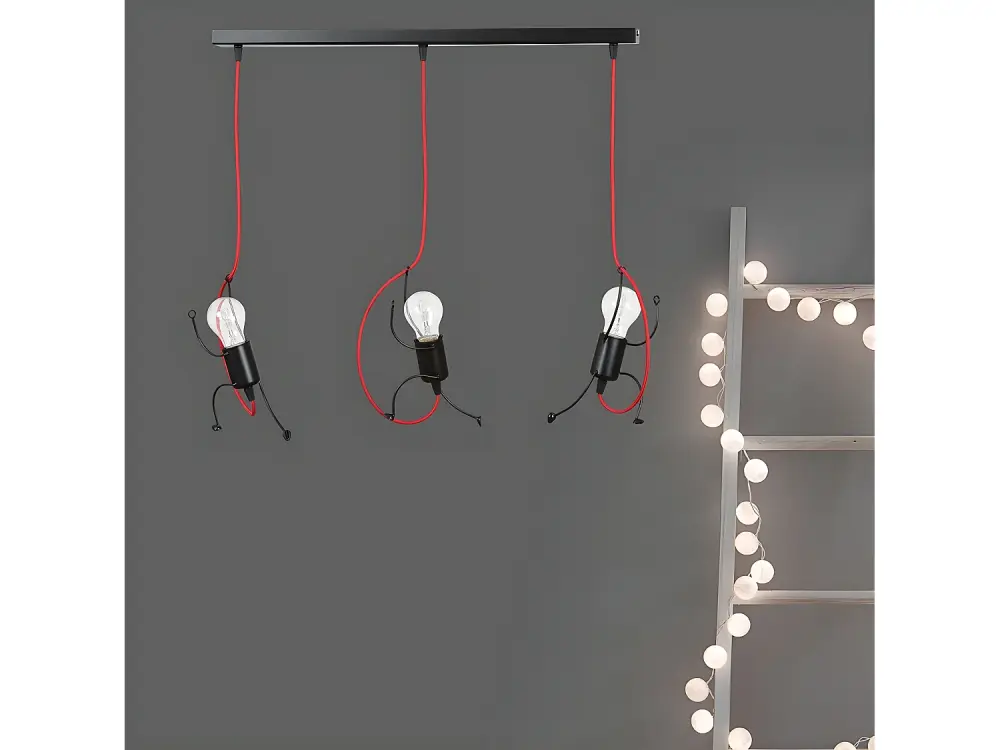 Regleta de techo infantil Mime con cable rojo y 3 portalámparas decorativos 3xE27