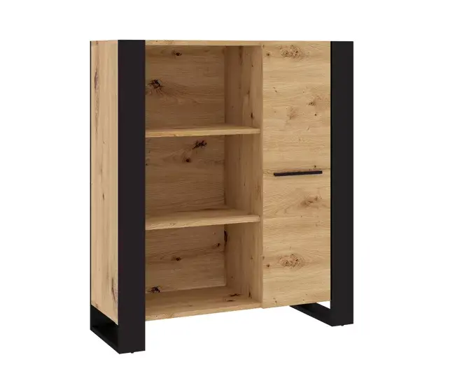Librerí de madera NUKA 90x45x110 cm color Madera / Negro con Reposabrazos Ajustable