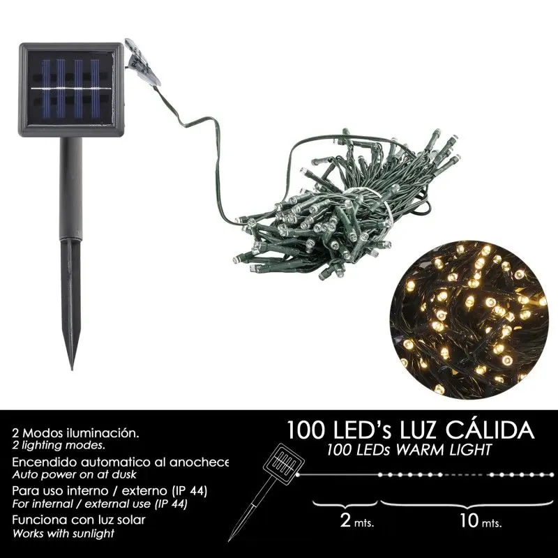 Farolillos LED Luces navidad solar 100 LEDs luz cálida interior / exterior (ip44)