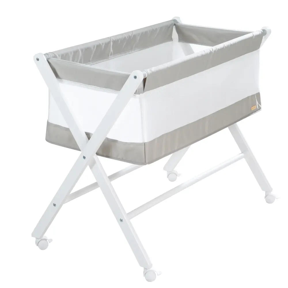 Culla pieghevole tela e rete, con rotelle e materasso, bianco-grigio con Certificación Oeko-Tex