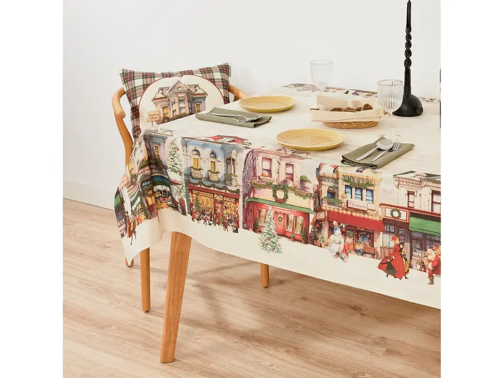 Mantel antimanchas tacto tela Christmas City de 300x155 cm