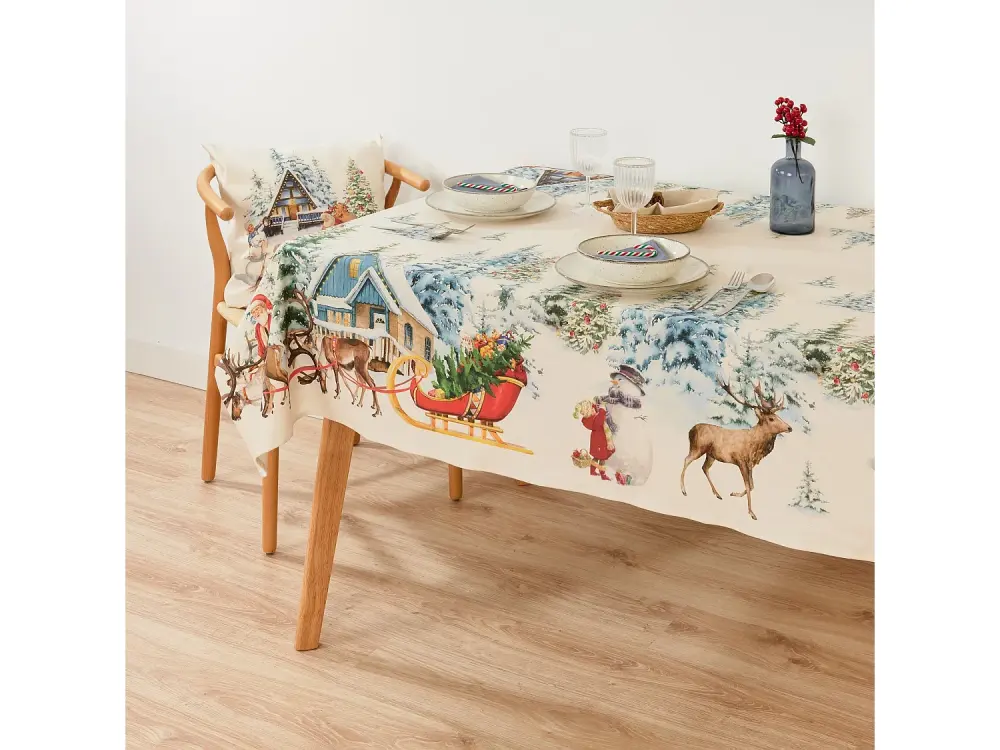 Mantel antimanchas tacto tela Christmas Landscape de 300x155 cm