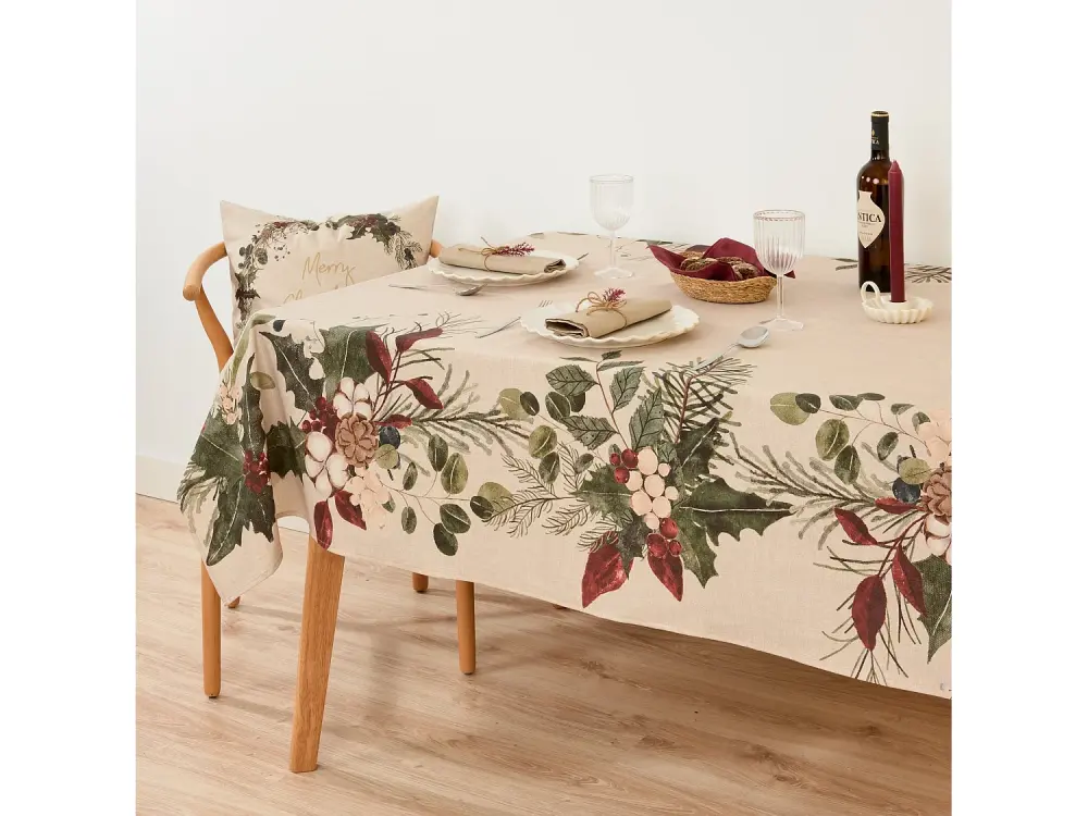 Mantel antimanchas tacto tela Christmas Muérdago de 240x155 cm