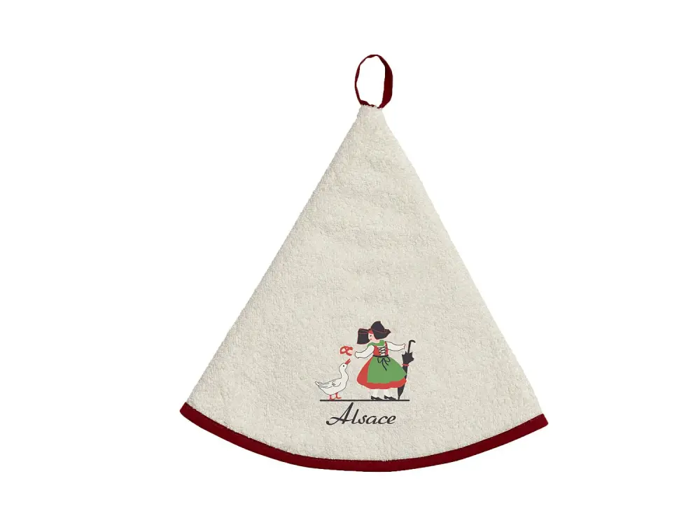 Toalla de mano redonda bordada Alsatienne Oie Marfil diameter 60 cm