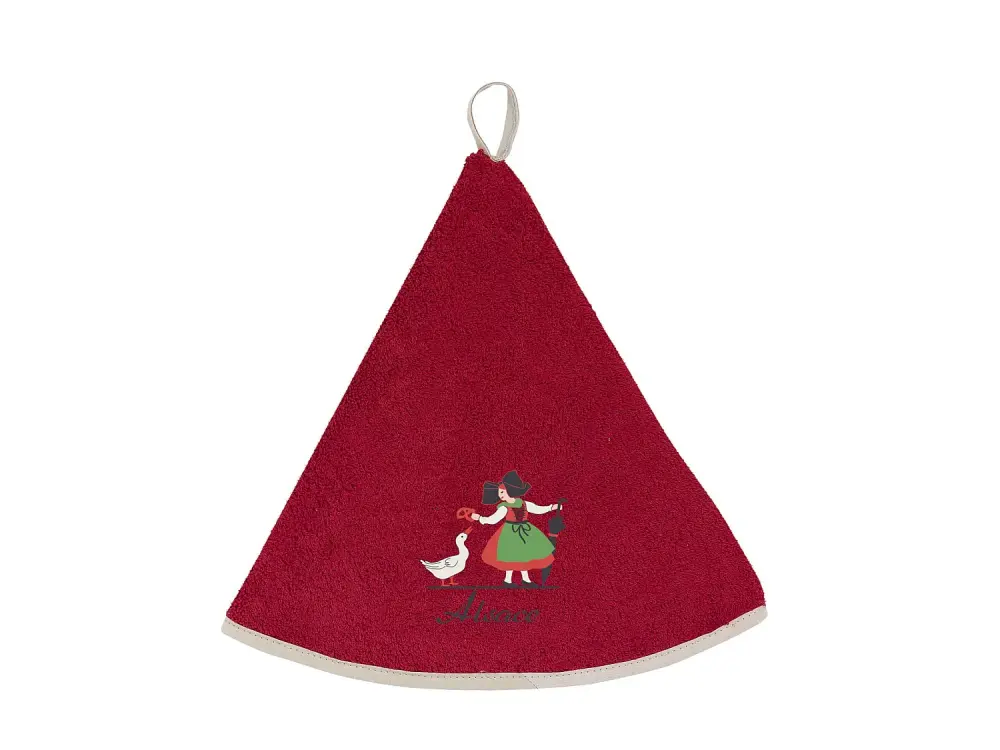 Toalla de mano redonda bordada Alsatienne Oie Rojo diameter 60 cm