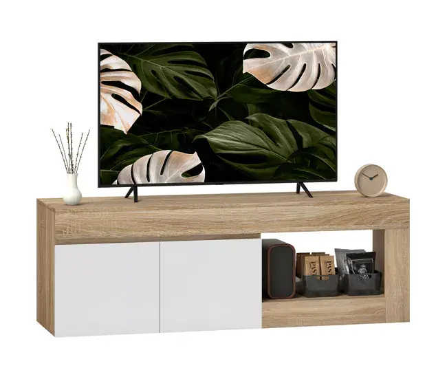 HOMCOM Mueble de TV Mesa de TV con 2 Puertas Estante Abierto Mueble de TV para Salón para Televisores de 60 Pulgadas Blan...