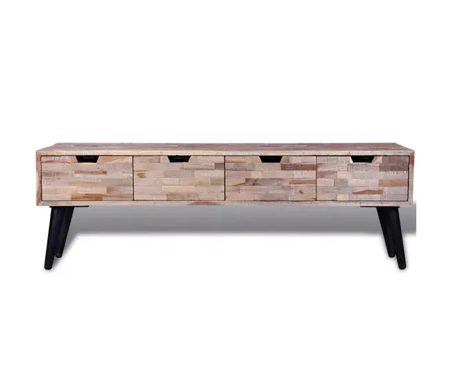 Mesa de TV de teca reciclada con 4 cajones 120x31x40 cm con Base Estable